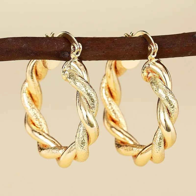 Golden Hoop Earrings 18K Gold Plated Zinc Alloy Classic Style Unisex Fashion Jewelry