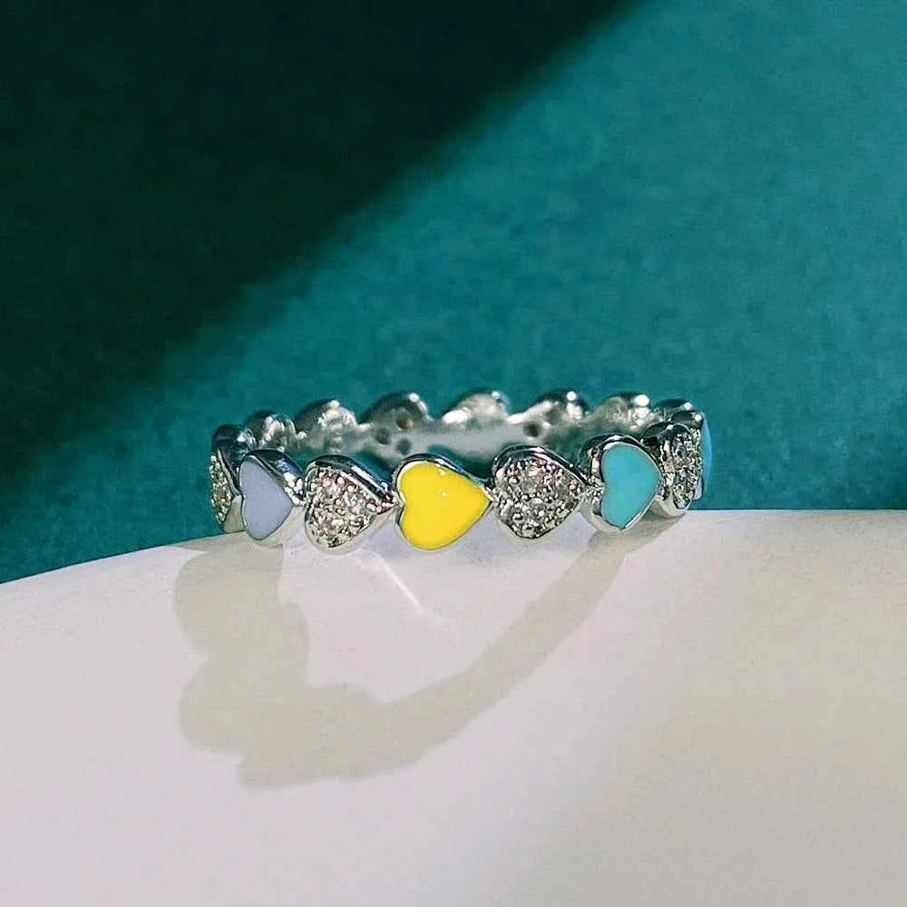 F1614 Heart Shape Eternity Band Ring With Enamel And Pave Setting Natural Stones Unisex Fashion Jewelry Gift