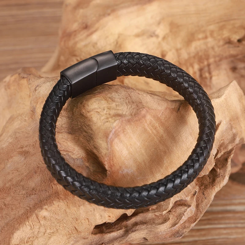 Premium Braided Leather Bracelet with Magnetic Clasp
