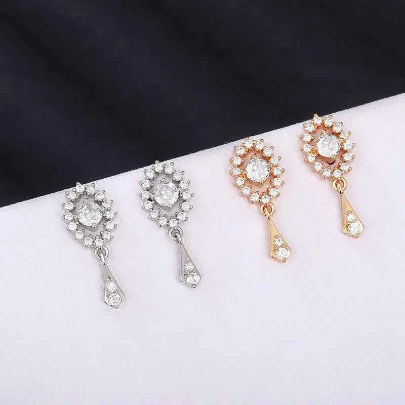 E2159 White Gold Flower Drop Earrings Crystal Rhinestone Claw Setting Classic Women's Wedding Jewelry
