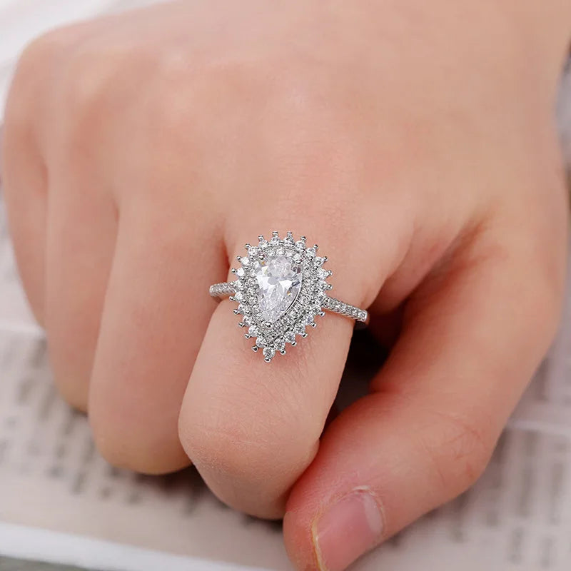 Elegant Pear Cut Engagement Ring - Natural Diamond Halo