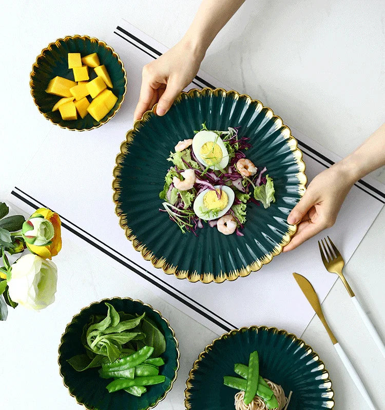 Elegant Vintage Ceramic Dinnerware Set - Gold Rim Design