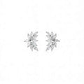 White gold flower stud earrings - crystal rhinestone claw setting on white background