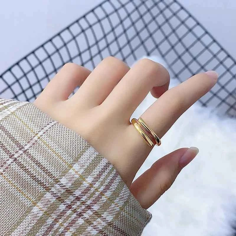 Elegant Double Layer Geometric Ring - Adjustable Silver Fashion Jewelry