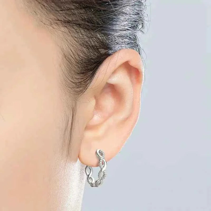 E4555 White Gold Hoop Earrings With Round Diamond Channel Setting Women's Classic Fine Jewelry