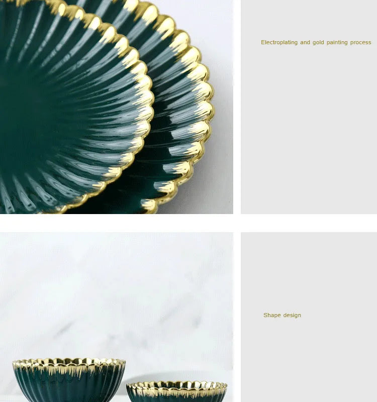 Elegant Vintage Ceramic Dinnerware Set - Gold Rim Design
