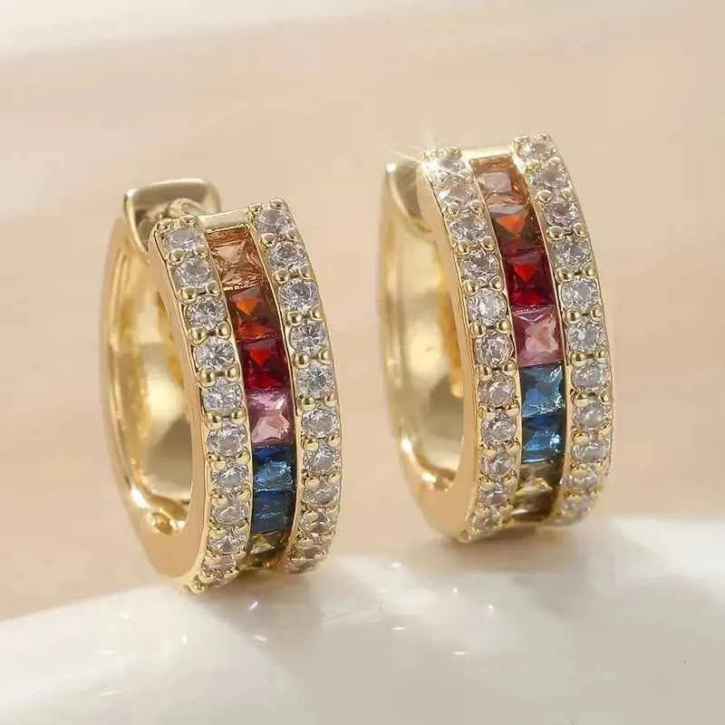 E4733 Golden Gold Plated Huggie Earrings Women's Fashion Party Jewelry Crystal Rhinestone Brilliant Cut Channel Setting Trendy