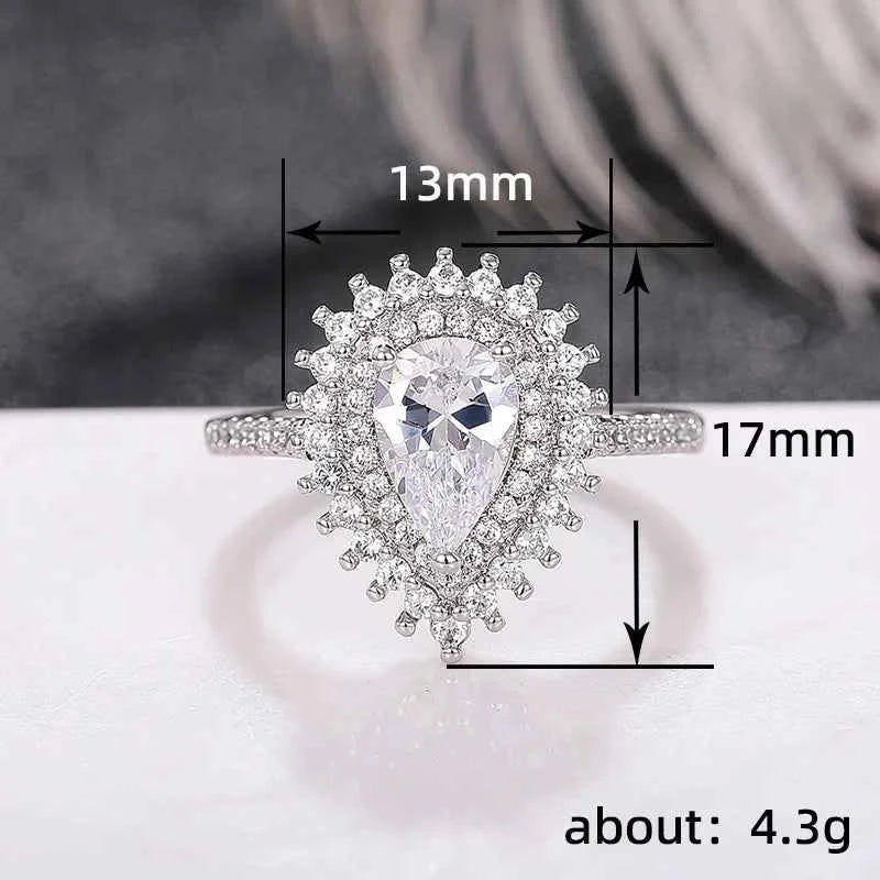 Q138 Diamond Ring Pear Cut Natural Diamond Classic Engagement Women's Jewelry