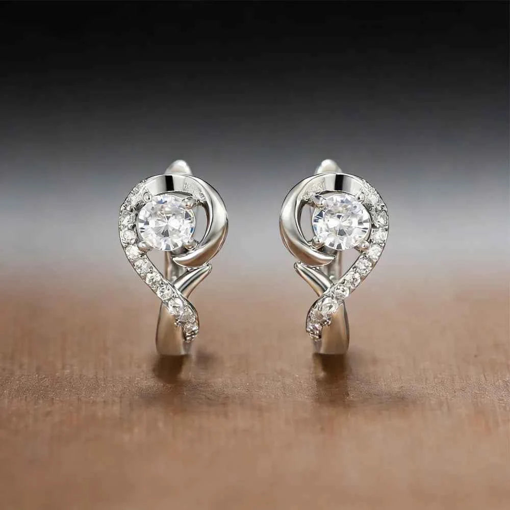 E728 White Gold Diamond Earrings Round Brilliant Cut Natural Diamonds Women's Wedding Classic Style