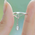 Pear cut crystal ring - sterling silver bezel setting with adjustable band and teardrop pendant