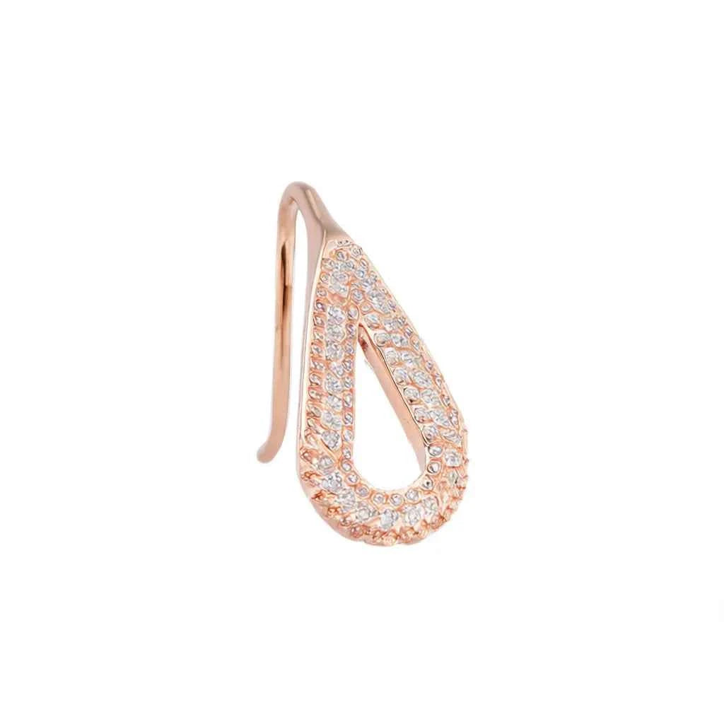 Rose gold drop earrings - water drop crystal micro insert on a white background