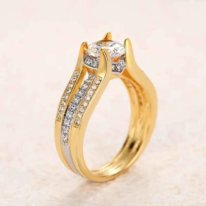Q419 Women's 18K Solid Gold Diamond Ring Round Brilliant Cut Natural G Color Engagement Ring with Side Diamonds