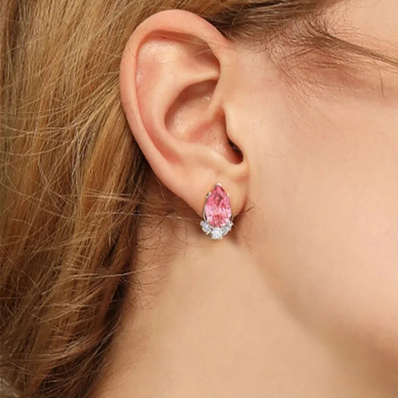 Elegant Water Drop Crystal Earrings - 925 Silver Claw Setting