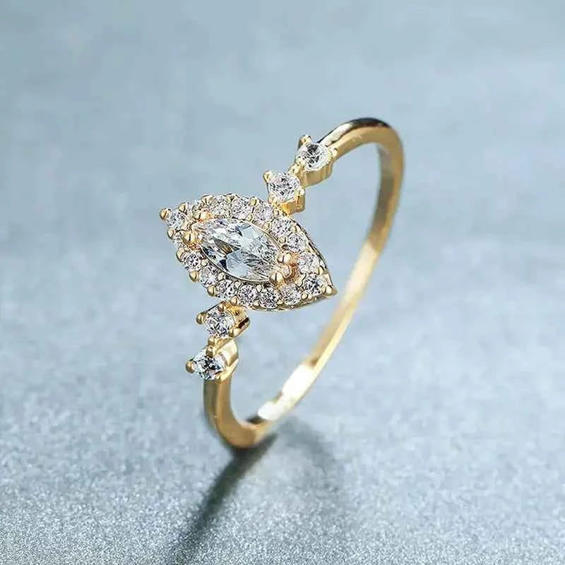 Marquise diamond engagement ring - 18K gold filled with halo side diamonds, elegant design