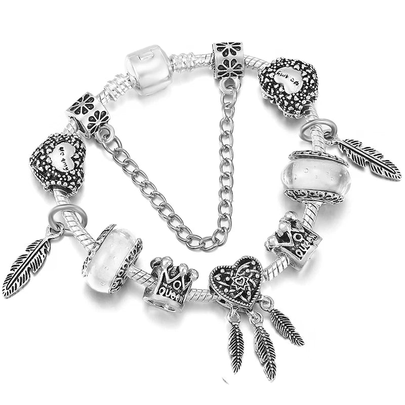 Elegant Crystal Flower Charm Bracelet - Gold Bead Design