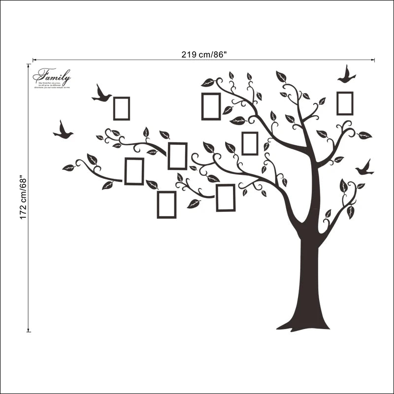3D Family Tree Wall Sticker - Large Black PVC Adhesive Mural Decal for Living Room - Tulique