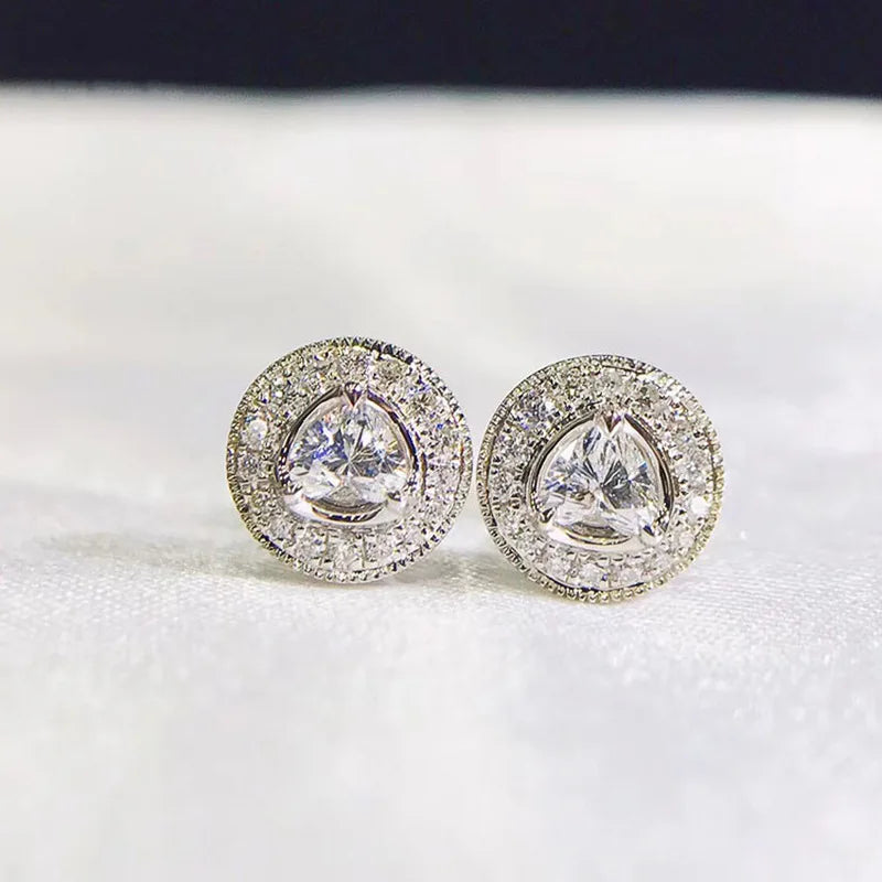 Trillion Cut Diamond Earrings - 18K Gold Bezel Set Studs