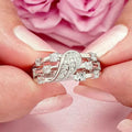 White gold diamond engagement ring - round brilliant natural diamond G color with stackable band on white background