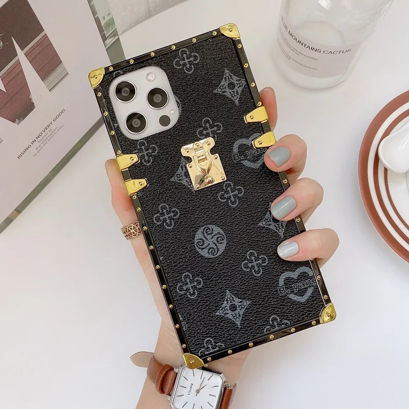 Elegant Square Luxury iPhone Case - Premium PU Leather Cover