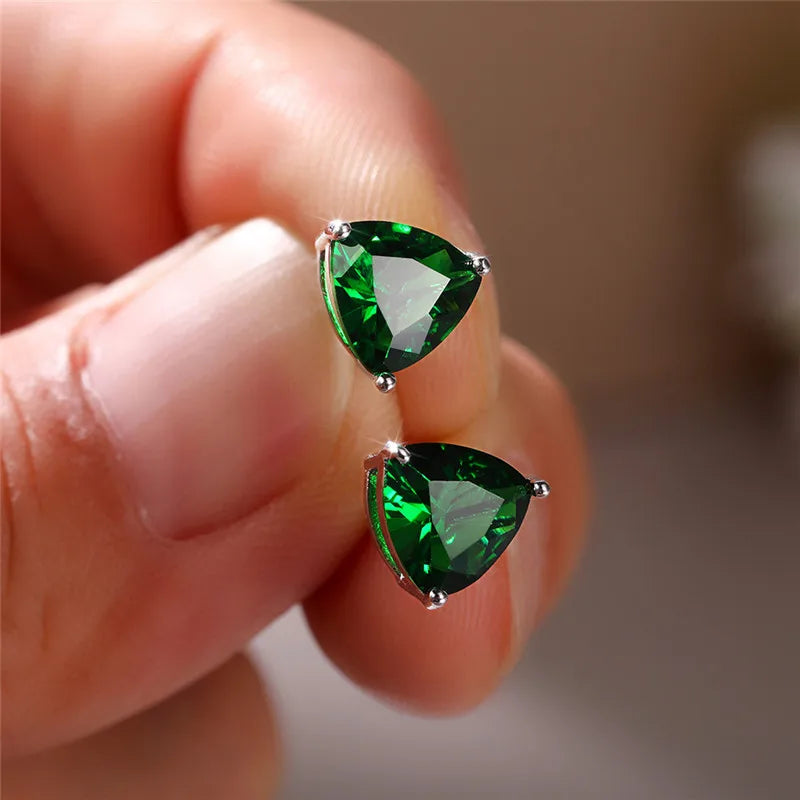 Luxury Green CZ Stud Earrings - Gold Elegant Bride Wedding Jewelry