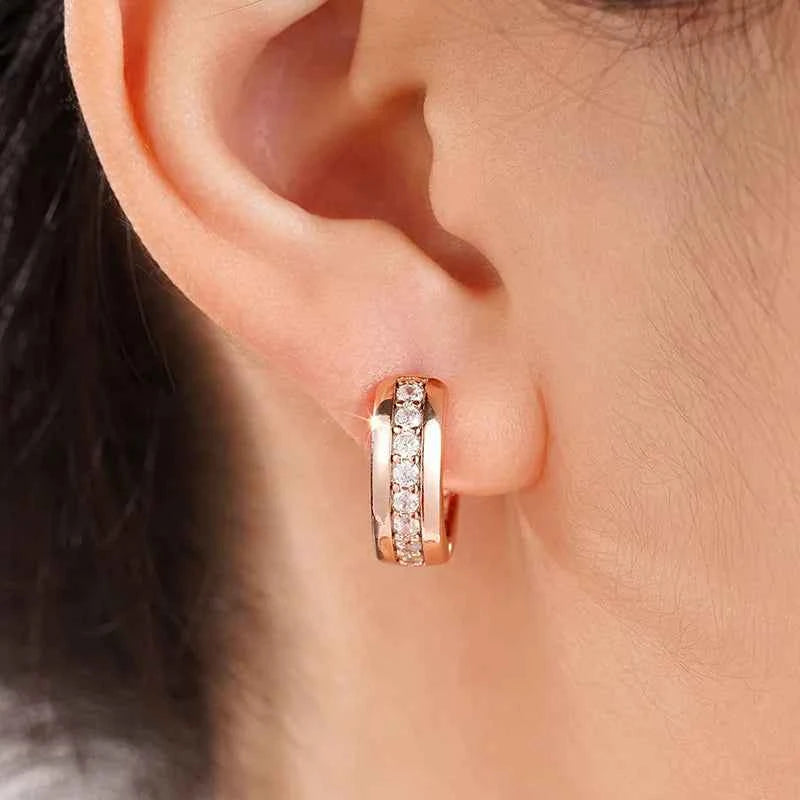 DiamondE 18K Solid Gold Diamond Hoop Earrings Rose Gold Round Brilliant Cut Women's Everyday Wear Classic Style