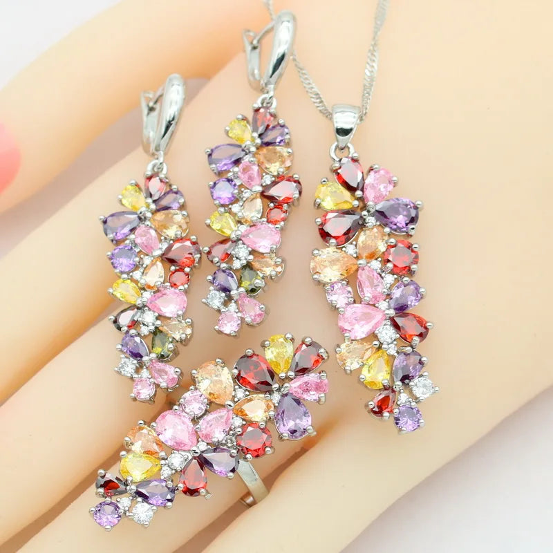 Luxury Multi Color Zirconia Wedding Jewelry Set