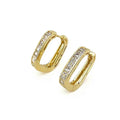 Golden huggie earrings with princess cut diamonds in geometric channel setting - gold huggie hoop earrings