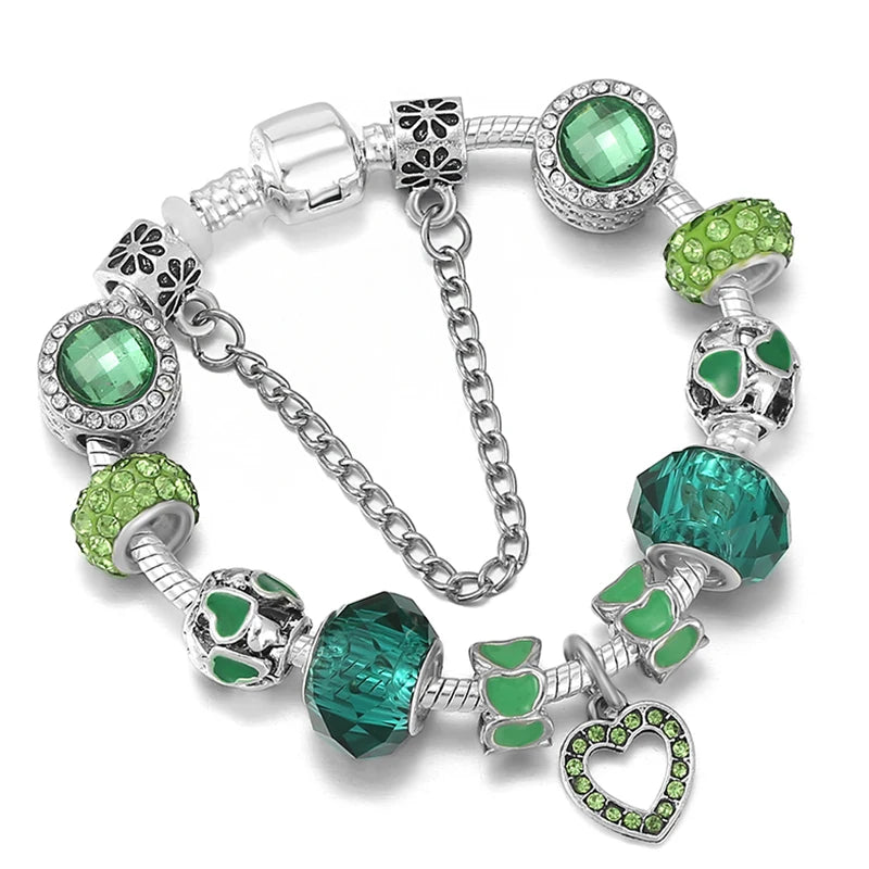 Elegant Crystal Flower Charm Bracelet - Gold Bead Design