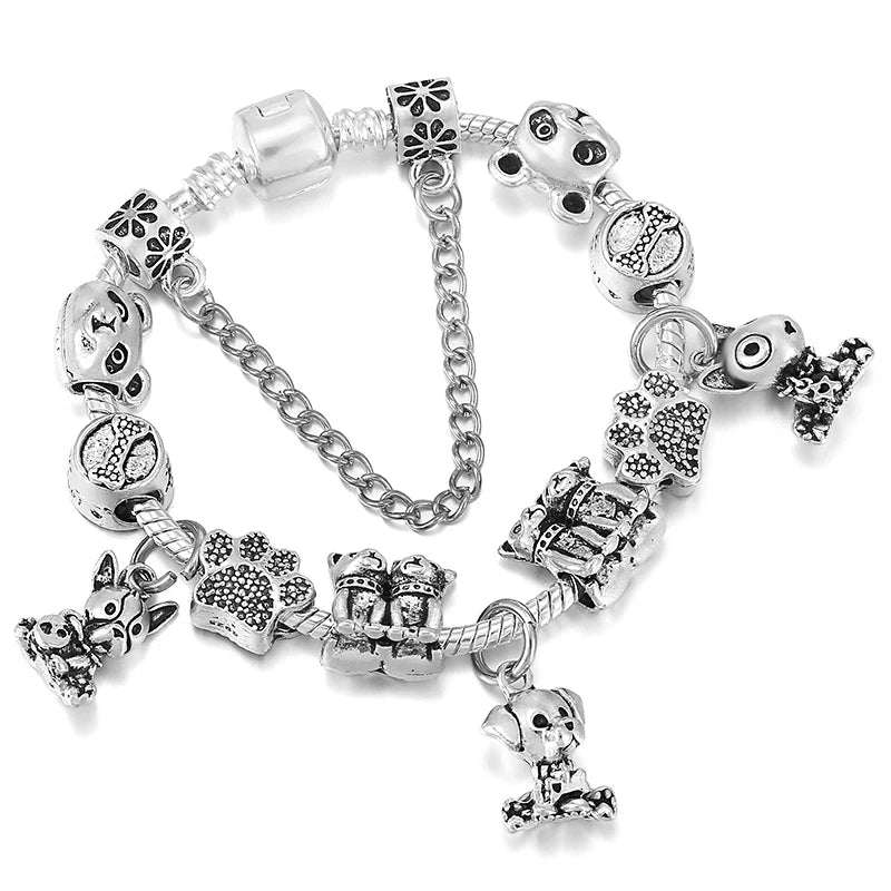 Elegant Crystal Flower Charm Bracelet - Gold Bead Design