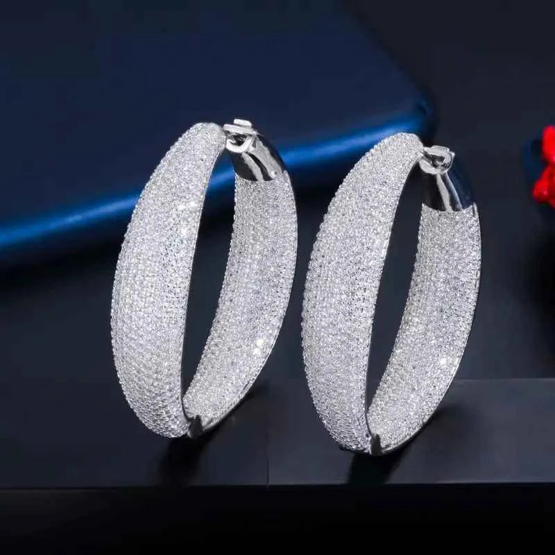 E4170 White Gold Hoop Earrings Women's Classic Alloy Fashion Jewelry 30mm Diameter