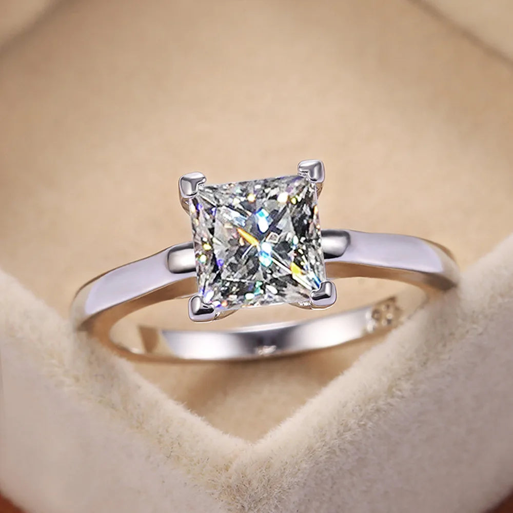 Elegant Princess Cut Engagement Ring - White Gold Natural G Color