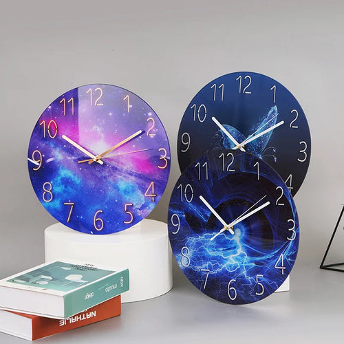 Modern Glass Wall Clock - colorful landscape art design with silent mechanism