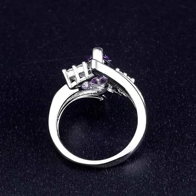 T0334 Women's Cocktail Ring Marquise Amethyst Natural Stone Prong Setting Engagement Fashion Rings