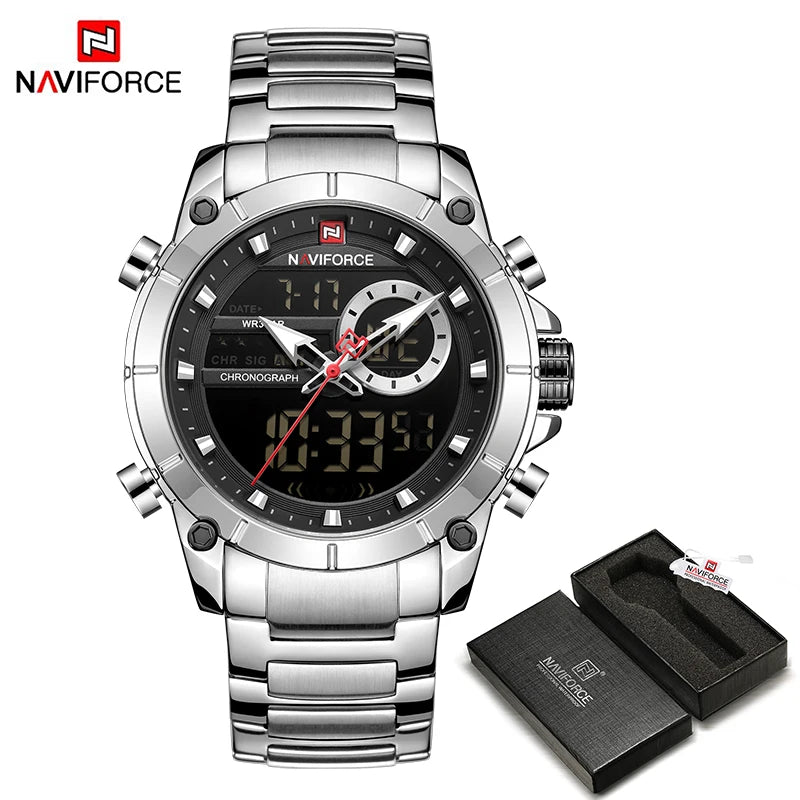 Luxury Men's Quartz Watch - Waterproof Steel Dual Display