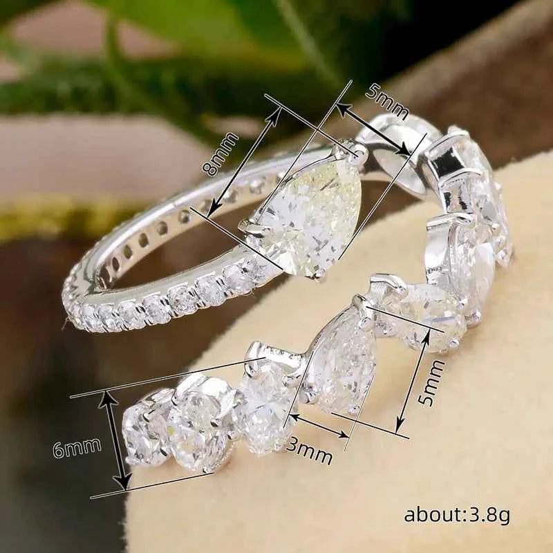 T0060 White Gold Diamond Ring Pear Cut Natural G Color Women's Engagement Jewelry
