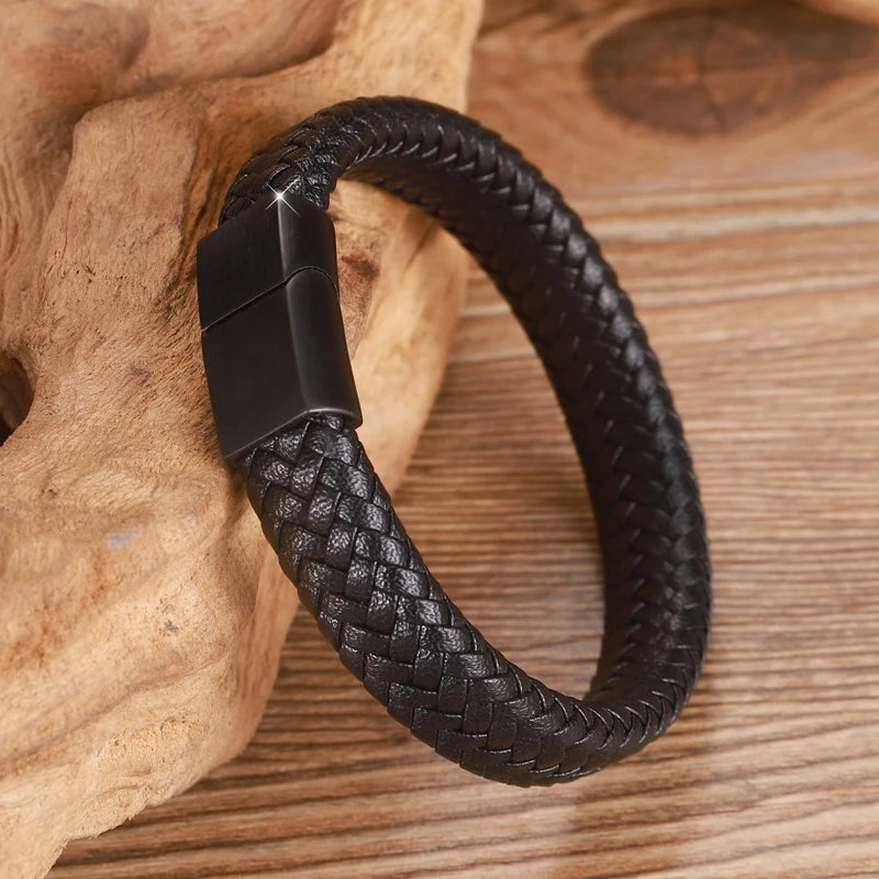Premium Braided Leather Bracelet with Magnetic Clasp
