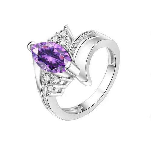 T0334 Women's Cocktail Ring Marquise Amethyst Natural Stone Prong Setting Engagement Fashion Rings