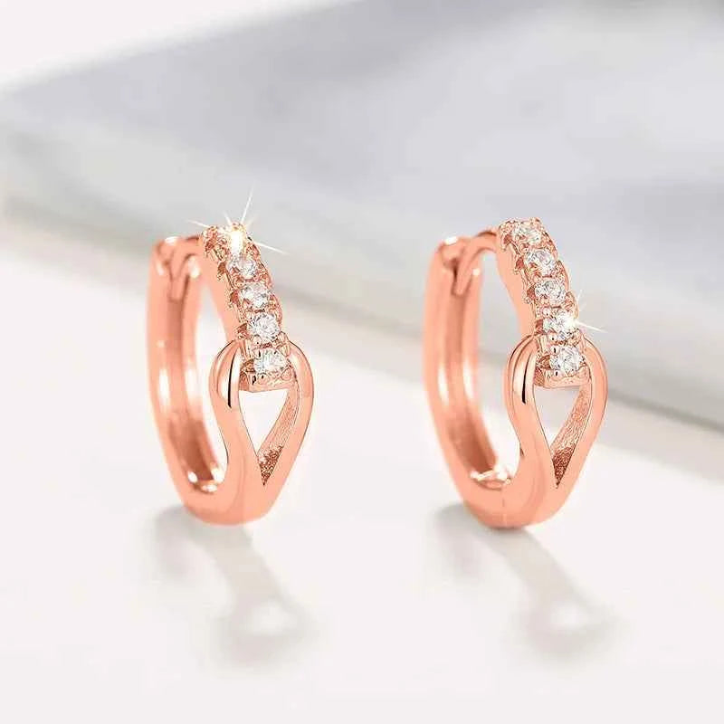 E4214 Rose Gold Diamond Earrings Round Brilliant Cut G Color Natural Minimalist Women's Everyday Wear