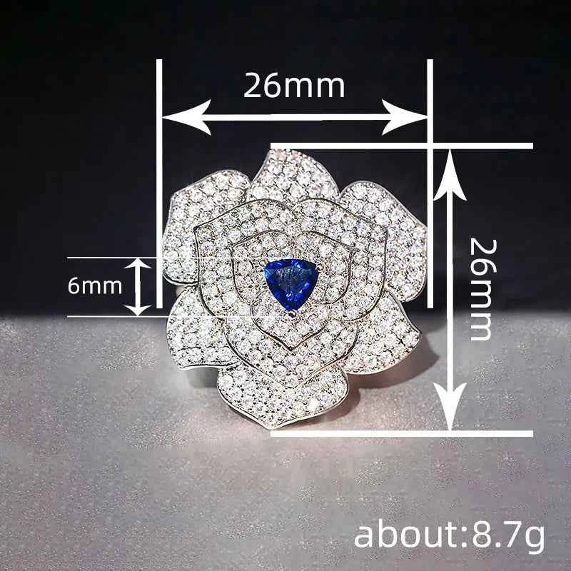 DJ100 Flower Brooch 925 Silver Triangle Cut Sapphire Center Pave Setting Women's Gift Fine Jewelry