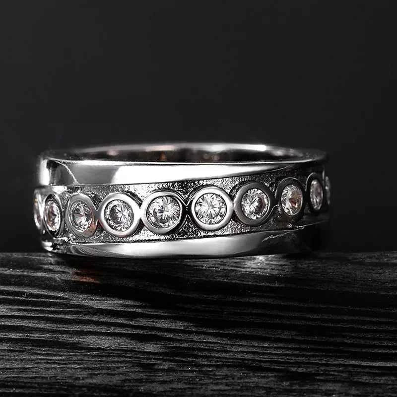 F813 White Gold Eternity Band Ring Round Brilliant Cut Diamond Channel Setting Unisex Wedding Fine Ring