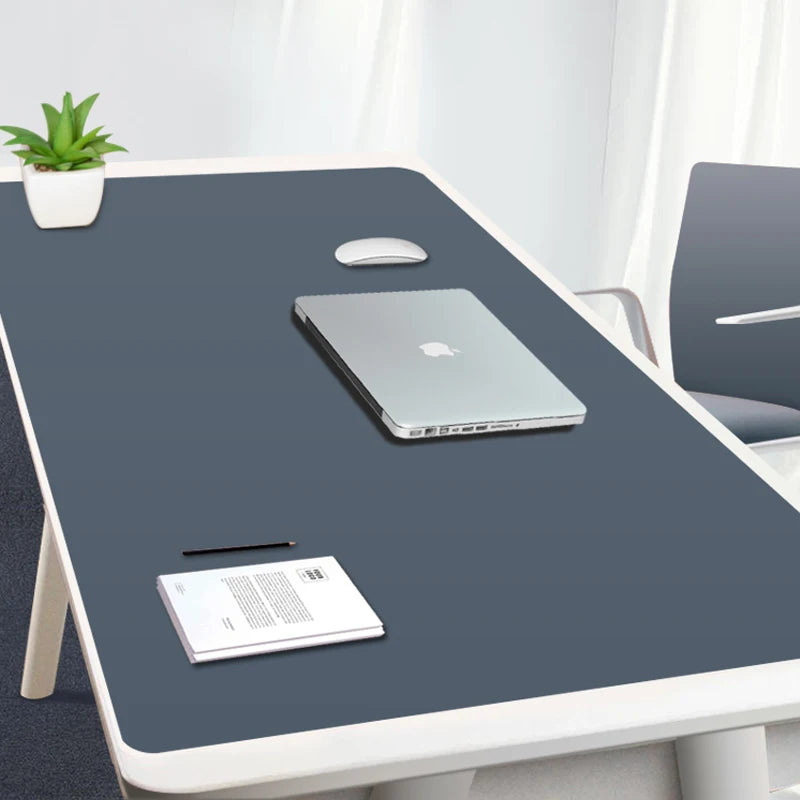 Large gaming mouse pad - black and dark blue waterproof PU leather desk mat for PC and keyboard