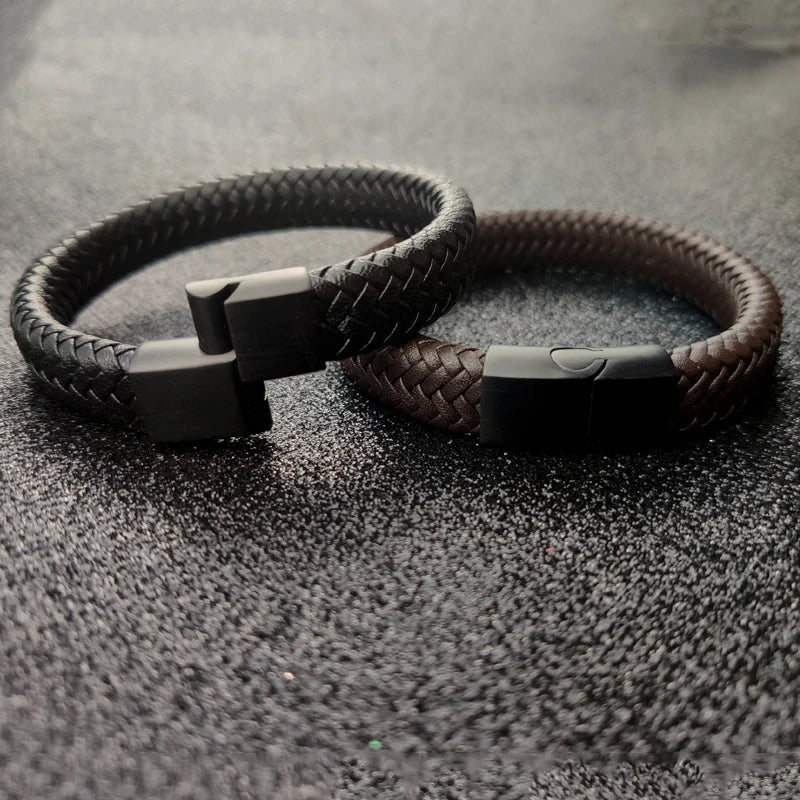 Premium Braided Leather Bracelet with Magnetic Clasp
