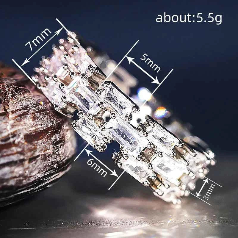 DJ096 White Gold Diamond Ring Emerald Cut Natural D Color Women's Classic Wedding Jewelry