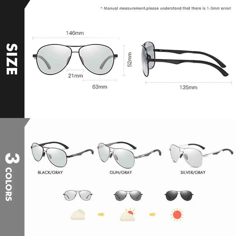 Classic Pilot Photochromic Sunglasses - Polarized Anti-Glare