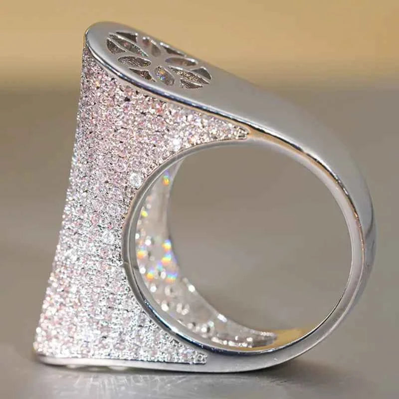 Dj091 Geometric Cocktail Ring Women's Lab Created Rhinestone Micro Pave Party Fashion Ring