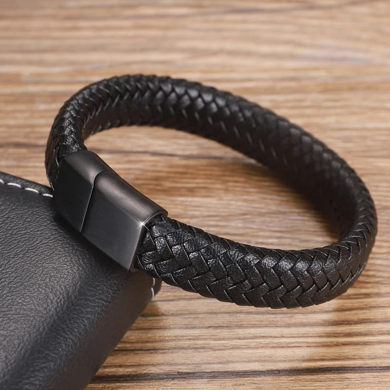 Premium Braided Leather Bracelet with Magnetic Clasp