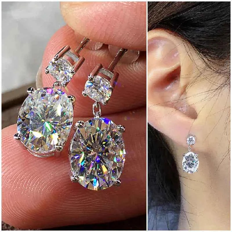 White Gold Diamond Earrings Oval Cut D Color Natural GIA Certified Classic Wedding Women's Jewelry
