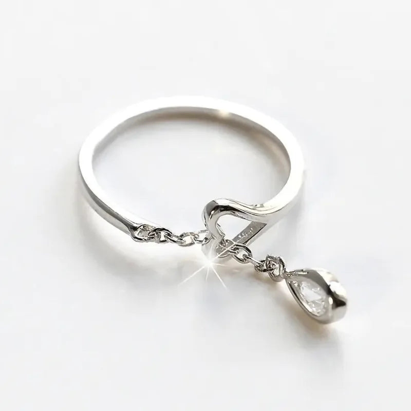 Elegant Pear Cut Crystal Ring - Sterling Silver Adjustable