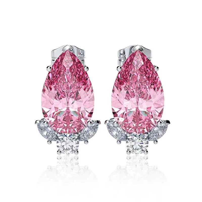 Luxury Light Blue Water Drop Crystal Stud Earrings 925 Silver Claw Setting Women's Party Jewelry