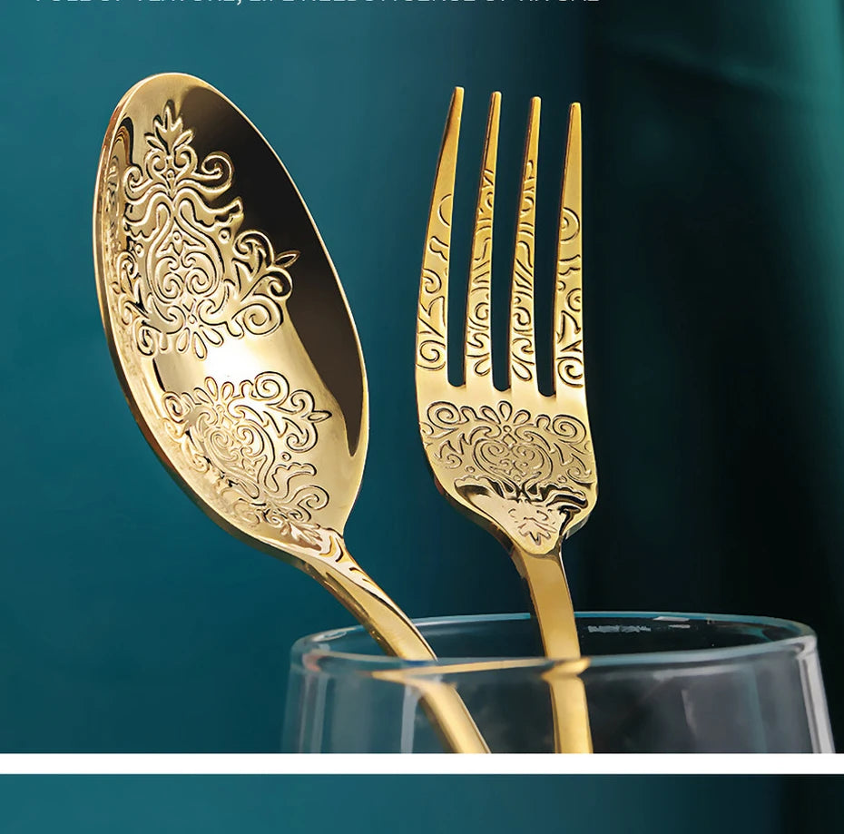 Elegant Vintage Carved Flatware Set - 304 Stainless Steel